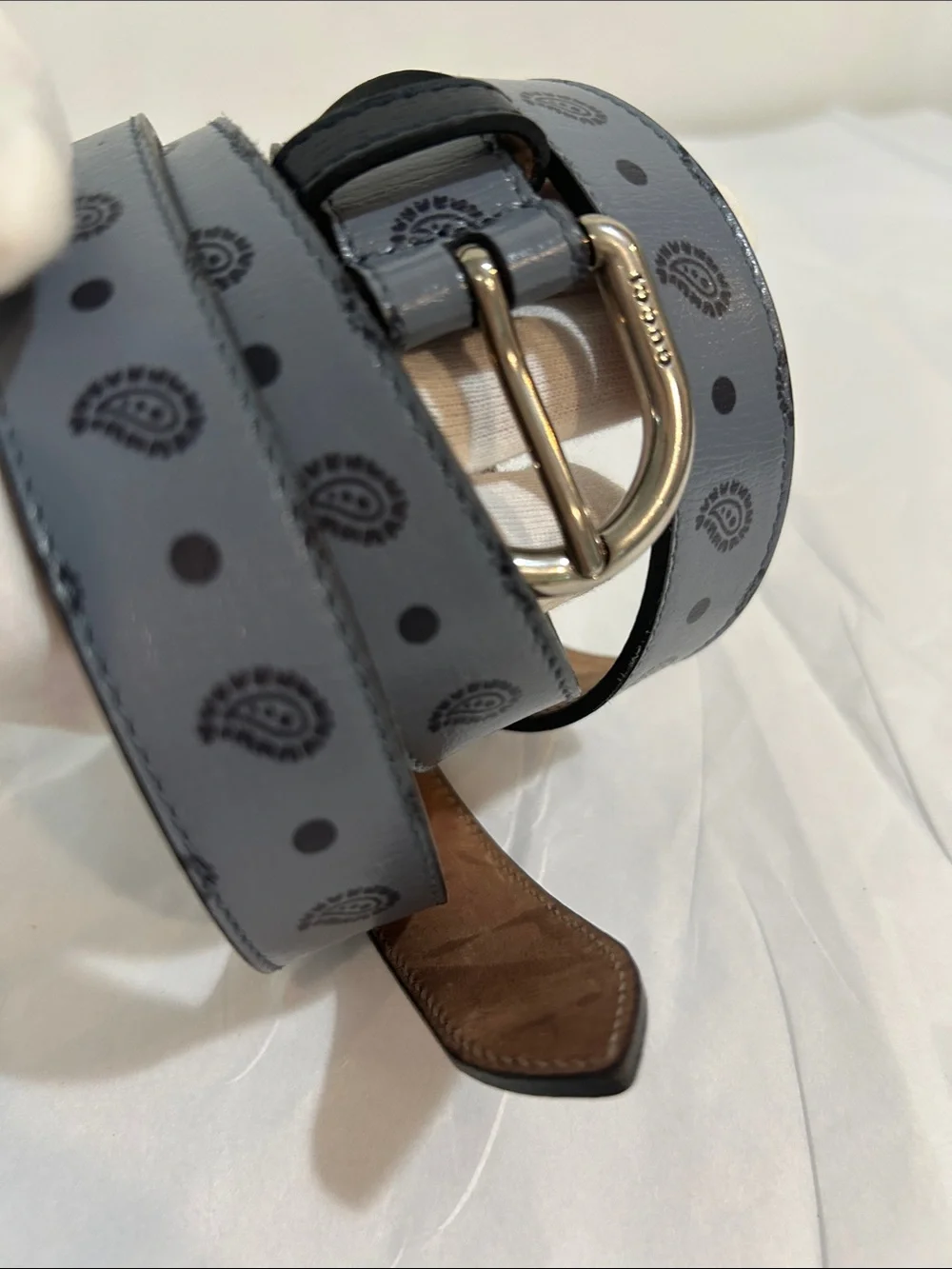 Gucci Blue Leather Paisley Print Belt 105/42 Made in Italy